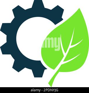 Icon of a leaf and the cogwheel as an eco industry concept Stock Vector