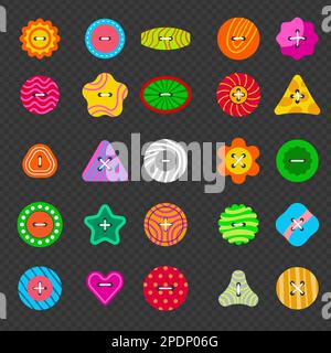 Sew buttons. Clothes plastics items for fashioned clothes tailor buttons recent vector stylised illustrations Stock Vector