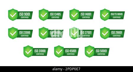 Set of ISO Certification stamp and labels. ISO Certified badge. Information security management Stock Vector