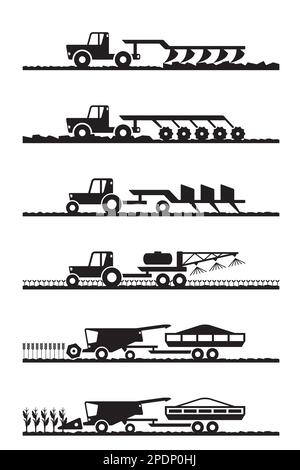 Crop growing and harvesting in the field - vector illustration Stock Vector