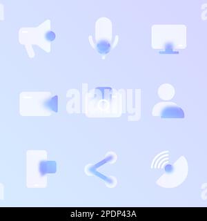 media glass morphism trendy style icon set Stock Vector