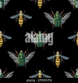 Seamless pattern with wasp and cockchafer. Vector Stock Vector Image ...