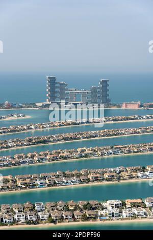 View of Atlantis The Royal Hotel Resort from The View at the Palm, Palm Jumeirah, Dubai, United Arab Emirates Stock Photo