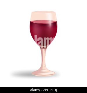 Elegant wine glass filled with red wine on a clean white background. The design is perfect for use in projects related to wine, beverage, celebration, Stock Vector