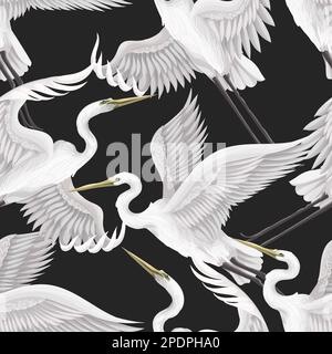 Seamless pattern with white herons. Vector. Stock Vector