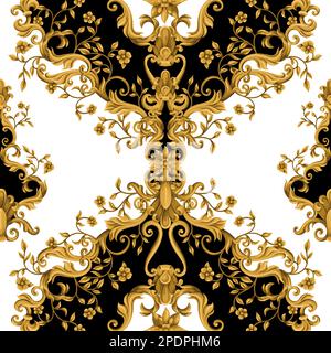 Seamless pattern with gold baroque elements. Vector. Stock Vector