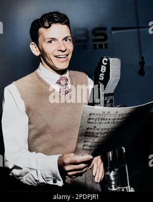 Frank Sinatra (1944 CBS Radio publicity photo) colorized Stock Photo