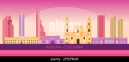 Sunset Skyline panorama of city of Bogota, Colombia - vector illustration Stock Vector