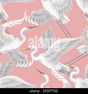 Seamless pattern with white herons. Vector. Stock Vector