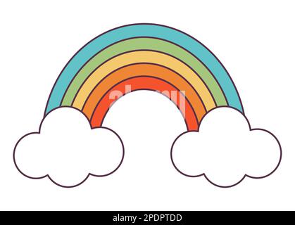 Retro 70s Groovy Hippie sticker rainbow. Psychedelic cartoon element -funky illustration in vintage hippy style. Vector flat illustration for banner Stock Vector