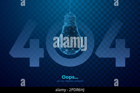 404 error page not found banner. Broken light bulb. Digital vector Stock Vector