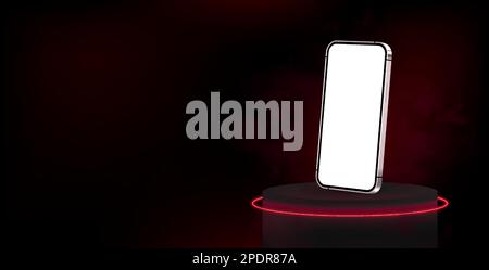 Dark banner with a smartphone in black and red colors Stock Vector