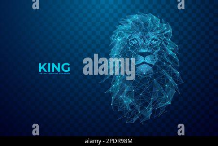 Abstract digital lion in polygons, lines and connected dots. Stock Vector