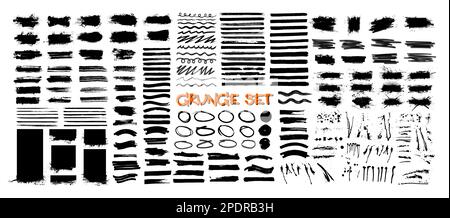 Dried ink strokes, paint streaks, splatter marks, various brushes Stock Vector
