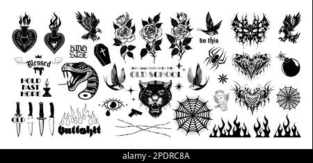 Old school tattoos, y2k, Neo tribal. Classic old school tattoos Stock Vector Image & Art - Alamy