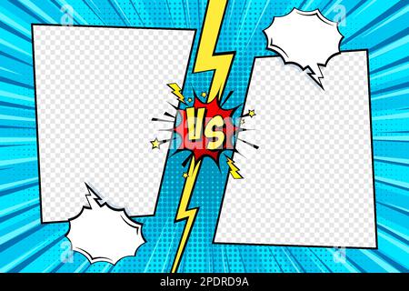 Cartoon comic background with blank place for your design. Fight versus. Comics book colorful competition or challenge poster mockup. Retro Pop Art Stock Vector