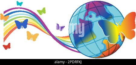 Rainbow butterfly and earth globe illustration Stock Vector