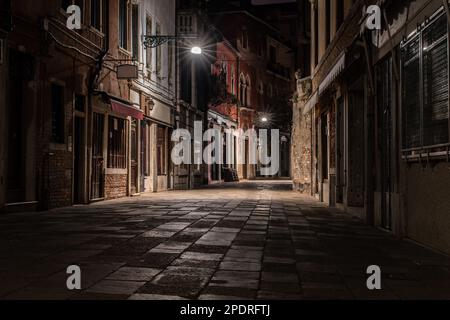 Small alley in Venice at night Stock Photo