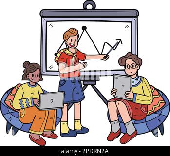 Business team having fun at a meeting illustration in doodle style isolated on background Stock Vector