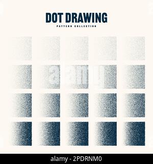 Square shaped dotted objects, vintage stipple elements. Stippling, dotwork drawing shading using dots. Halftone disintegration effect. White noise Stock Vector