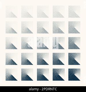 Square shaped dotted objects, vintage stipple elements. Stippling, dotwork drawing shading using dots. Halftone disintegration effect. White noise Stock Vector
