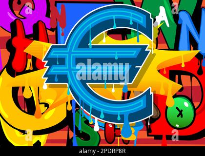 Euro Sign Graffiti. Abstract modern street art of European Union Currency symbol performed in urban painting style. Stock Vector
