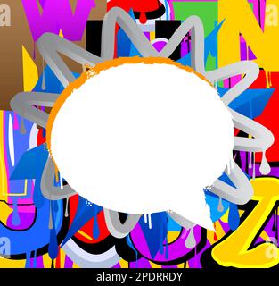 White speech bubble on colorful Graffiti background. Abstract modern street art decoration performed in urban painting style. Stock Vector