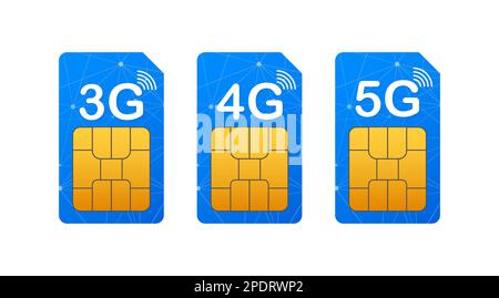 3G 4G 5G Sim Card. Mobile telecommunications technology symbol Stock Vector