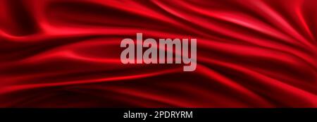 Realistic red silk top view vector background. Luxury satin cloth with drape texture pattern. Textile smooth drapery material wallpaper. Elegant and soft royal backdrop of shine flowing surface. Stock Vector
