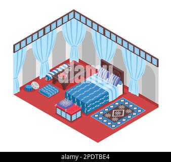 Middle eastern style interior concept with furniture isometric vector illustration Stock Vector