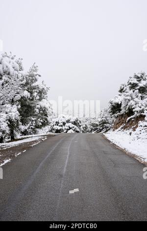 Puyloubier, France on February 23rd, 2023, road in the charming South of France region during wintertime Stock Photo