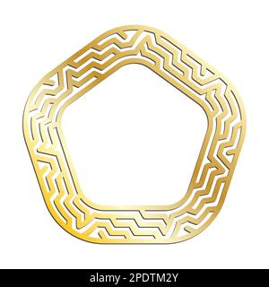 Golden LABYRINTH pentagonal frames for decorative headers. Gold metal ancient Greek ornaments isolated on white background. Vector Stock Vector