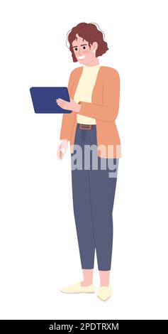 Smiling digital marketer semi flat color vector character Stock Vector