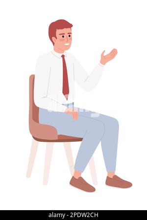 Young worker on chair with cheerful smile semi flat color vector character Stock Vector