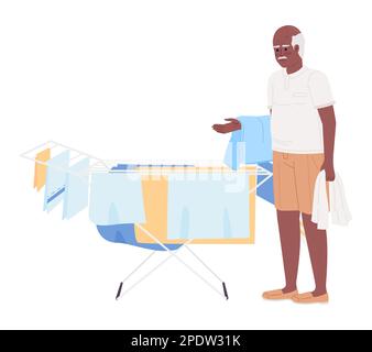 Senior man standing beside towel drying rack semi flat color vector character Stock Vector