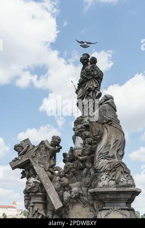PRAGUE, CZECH REPUBLIC. 29 July, 2020. Detail of statues along the Charles Bridge over the river Vltava in Prague. Credit: Ant Palmer/Alamy Stock Photo