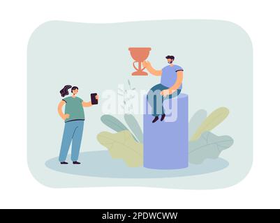 Woman with smartphone taking picture of man holding cup Stock Vector