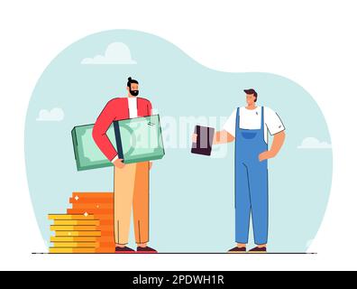 Male character getting loan from bank or paying for service Stock Vector