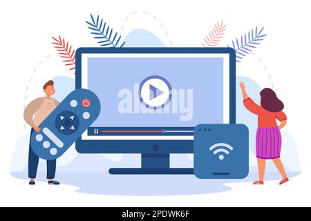 People watching video and digital television on monitor Stock Vector