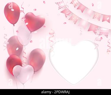 Celebration party background with heart balloons  symbols realistic vector illustration Stock Vector