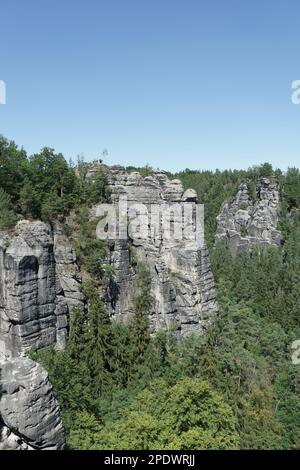 SAXON SWITZERLAND, GERMANY. 31 July, 2020. Sächsische Schweiz national park in Saxony, Germany. The area is part of the Elbe Sandstone Mountains: Saxo Stock Photo