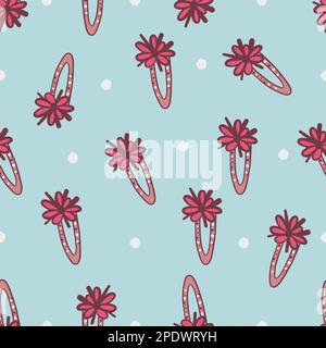 Hair accessory background. Stylist accessories, hairpin and clips. Baby girl accessories, plastic fashionable clip, barber decent vector seamless patt Stock Vector