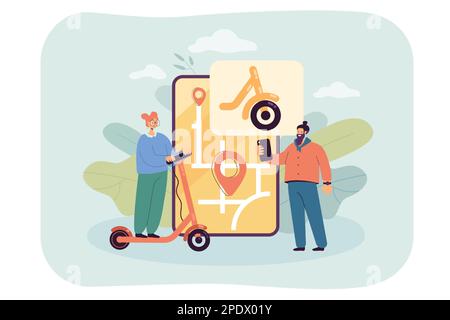 People using mobile application for electric scooters sharing Stock Vector