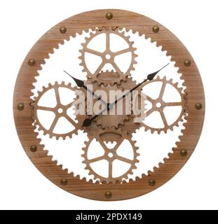 Beautiful wooden wall clock with wooden gears, numbers and arrows ...