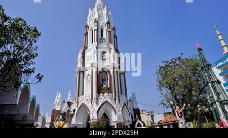 Bangalore,Karnataka,India-January 01 2023: Catholic Christians in saint mary statue in St.marys Basilica or Velankannimatha church. Stock Photo