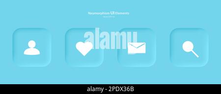 Set of buttons for designing user interface in blue. Elements, icons for mobile devices in the style of neumorphism, UI, UX. Stock Vector