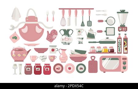 Different kitchen or household items vector illustrations set Stock Vector