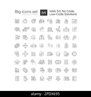 Low-code solutions linear icons set Stock Vector