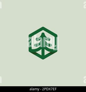 Pine tree logo design. Abstract tree icon. pine hexagon logo Stock Vector