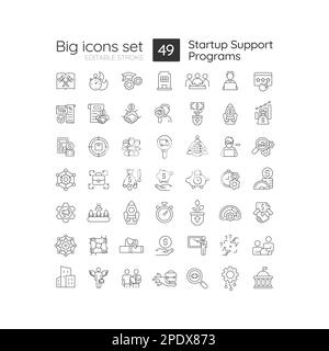 Startup support programs linear icons set Stock Vector